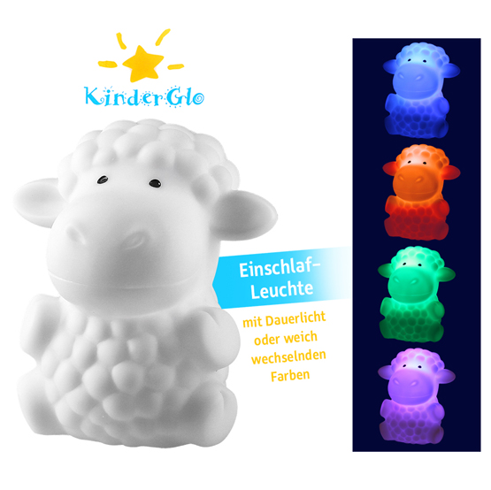 Einschlaflicht für Kinder als sitzendes Schaf, mit wechselnden LED-Farben